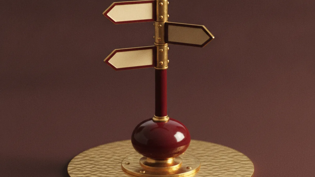 Brass signpost with blank cream arrows on a paytable plate