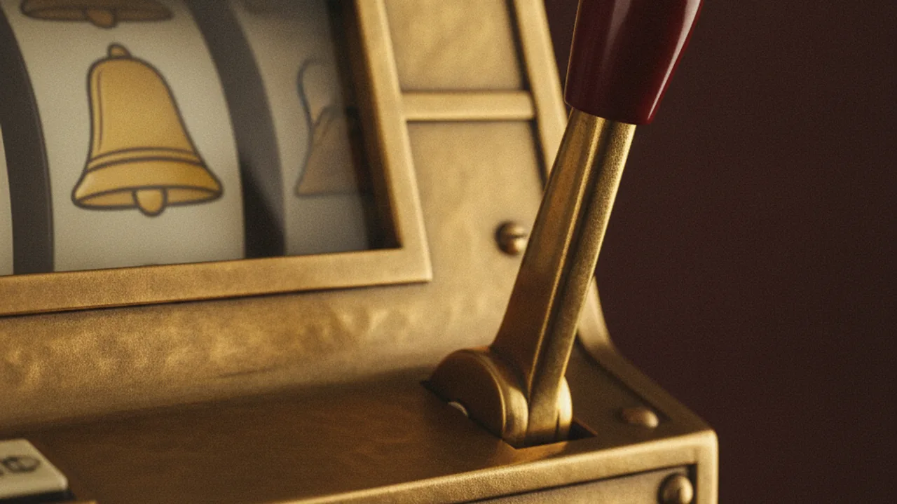 Brass slot machine lever with a red bakelite knob