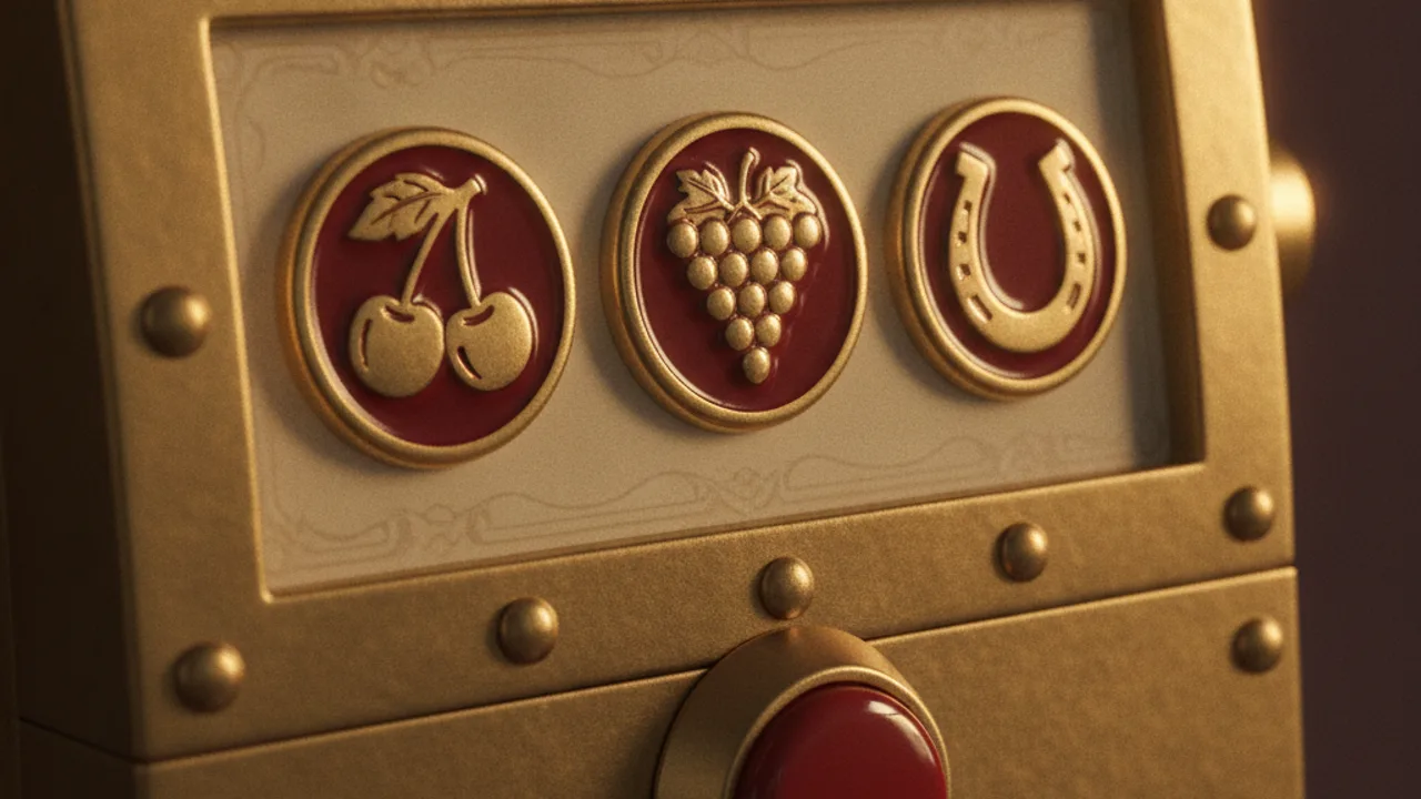 Cream paytable plate with cherry, grape and horseshoe medallions